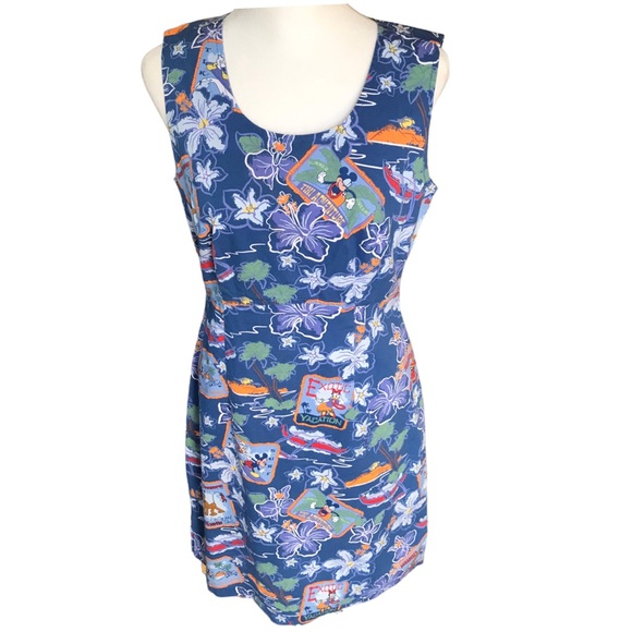 Womens Small Vintage Disney Store Sleeveless Hawaiian Knee Length Shift Dress - Picture 7 of 12
